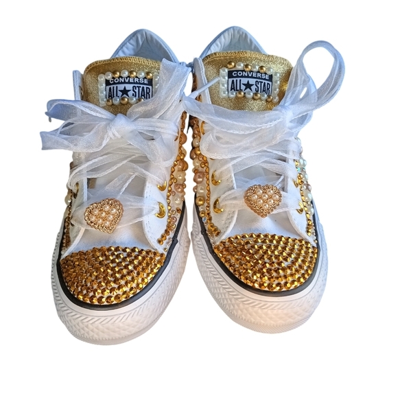 New 🚨Custom All Star Converse White Gold Low Top Madison Size 9 - Picture 8 of 8